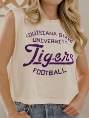 LSU Tigers Football Stencil Off White Tank