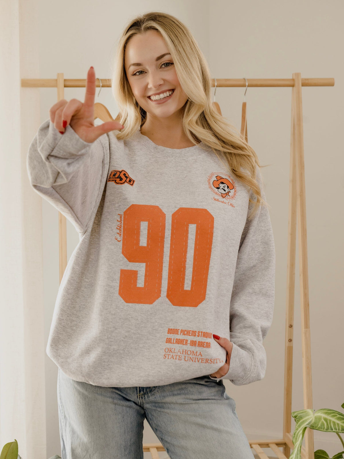 OSU Cowboys Crest Stamp Ash Gray Thrifted Sweatshirt