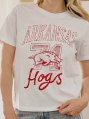 Arkansas Razorbacks Club Mascot White Ellie Perfect Tee