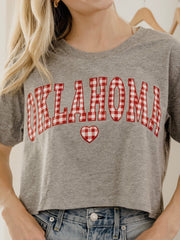 OU Sooners Gingham Heart Gray Cropped Tee