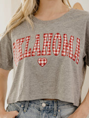 OU Sooners Gingham Heart Gray Cropped Tee