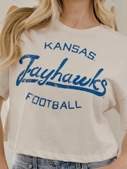 KU Jayhawks Football Stencil Off White Cropped Tee