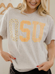 OSU Cowboys Quilted Puff Ink Ash Gray Thrifted Tee
