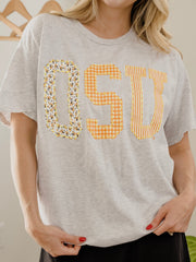 OSU Cowboys Quilted Puff Ink Ash Gray Thrifted Tee