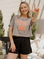OSU Cowboys College Block Puff Ink Gray Cropped Tee
