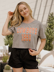 OSU Cowboys College Block Puff Ink Gray Cropped Tee