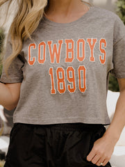 OSU Cowboys College Block Puff Ink Gray Cropped Tee