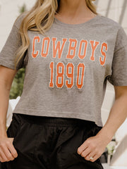 OSU Cowboys College Block Puff Ink Gray Cropped Tee