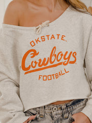 OSU Cowboys Football Stencil Tie Off Shoulder Gray Hi Dive Sweatshirt