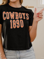 OSU Cowboys College Block Puff Ink Black Ellie Perfect Tee