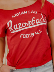 Arkansas Razorbacks Football Stencil Red Off Shoulder Tee