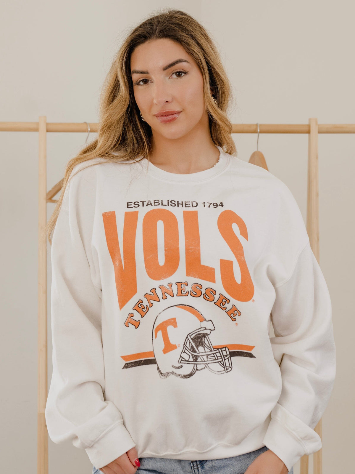 Vols Established Date Helmet White Thrifted Sweatshirt