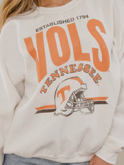 Vols Established Date Helmet White Thrifted Sweatshirt