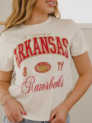 Arkansas Razorbacks Wave Arch Vintage White Ellie Perfect Tee