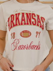Arkansas Razorbacks Wave Arch Vintage White Ellie Perfect Tee