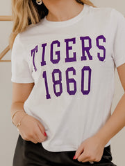 LSU Tigers College Block Puff Ink White Ellie Perfect Tee