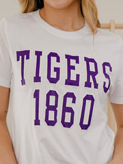 LSU Tigers College Block Puff Ink White Ellie Perfect Tee