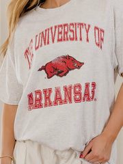 Arkansas Razorbacks Vintage Sport Ash Gray Thrifted Tee