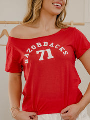 Arkansas Razorbacks College Arch Red Off Shoulder Tee