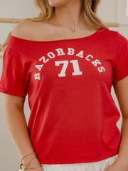 Arkansas Razorbacks College Arch Red Off Shoulder Tee