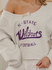 KSU Wildcats Football Stencil Tie Off Shoulder Gray Hi Dive Sweatshirt