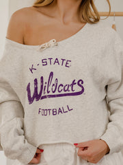 KSU Wildcats Football Stencil Tie Off Shoulder Gray Hi Dive Sweatshirt
