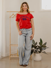 Kansas Jayhawks College Arch Red Off Shoulder Tee