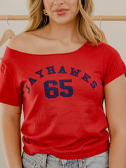 Kansas Jayhawks College Arch Red Off Shoulder Tee