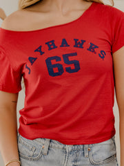 Kansas Jayhawks College Arch Red Off Shoulder Tee