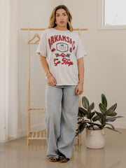 Arkansas Razorbacks Patches 25 Ash Gray Thrifted Tee