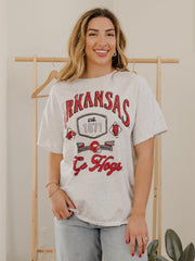 Arkansas Razorbacks Patches 25 Ash Gray Thrifted Tee
