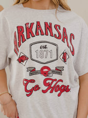 Arkansas Razorbacks Patches 25 Ash Gray Thrifted Tee