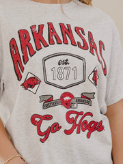 Arkansas Razorbacks Patches 25 Ash Gray Thrifted Tee