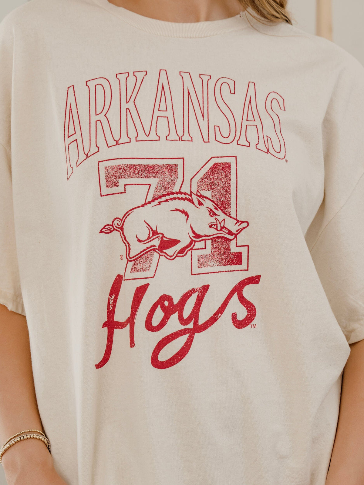 Arkansas Razorbacks Club Mascot Off White Thrifted Tee