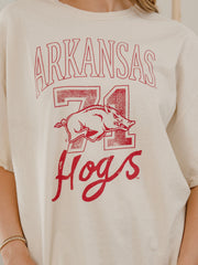 Arkansas Razorbacks Club Mascot Off White Thrifted Tee