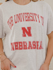 Nebraska Huskers Vintage Sport Ash Gray Thrifted Tee