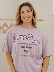 LSU Tigers Letterman Orchid Thrifted Tee