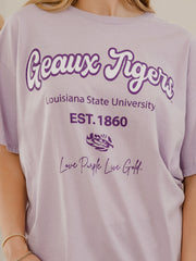 LSU Tigers Letterman Orchid Thrifted Tee