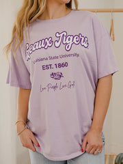 LSU Tigers Letterman Orchid Thrifted Tee