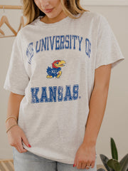 KU Jayhawks Vintage Sport Ash Gray Thrifted Tee