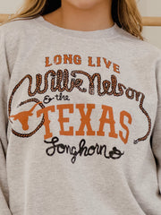 Willie Nelson Long Live Willie & The Texas Longhorns Ash Gray Thrifted Sweatshirt