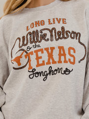 Willie Nelson Long Live Willie & The Texas Longhorns Ash Gray Thrifted Sweatshirt