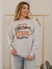 Willie Nelson Long Live Willie & The Texas Longhorns Ash Gray Thrifted Sweatshirt