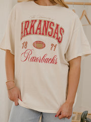 Arkansas Razorbacks Wave Arch Off White Thrifted Tee