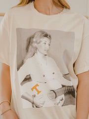 Dolly Parton Tennessee Tattoo Guitar Off White Thrifted Distressed Tee