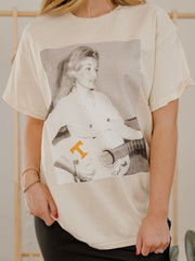 Dolly Parton Tennessee Tattoo Guitar Off White Thrifted Distressed Tee