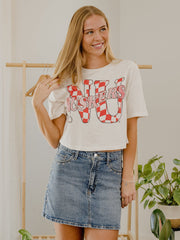 Nebraska Huskers Twisted Check Off White Cropped Tee