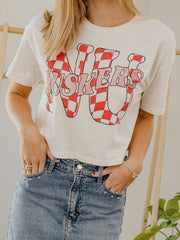 Nebraska Huskers Twisted Check Off White Cropped Tee