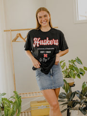 Nebraska Huskers Letterman Black Thrifted Tee