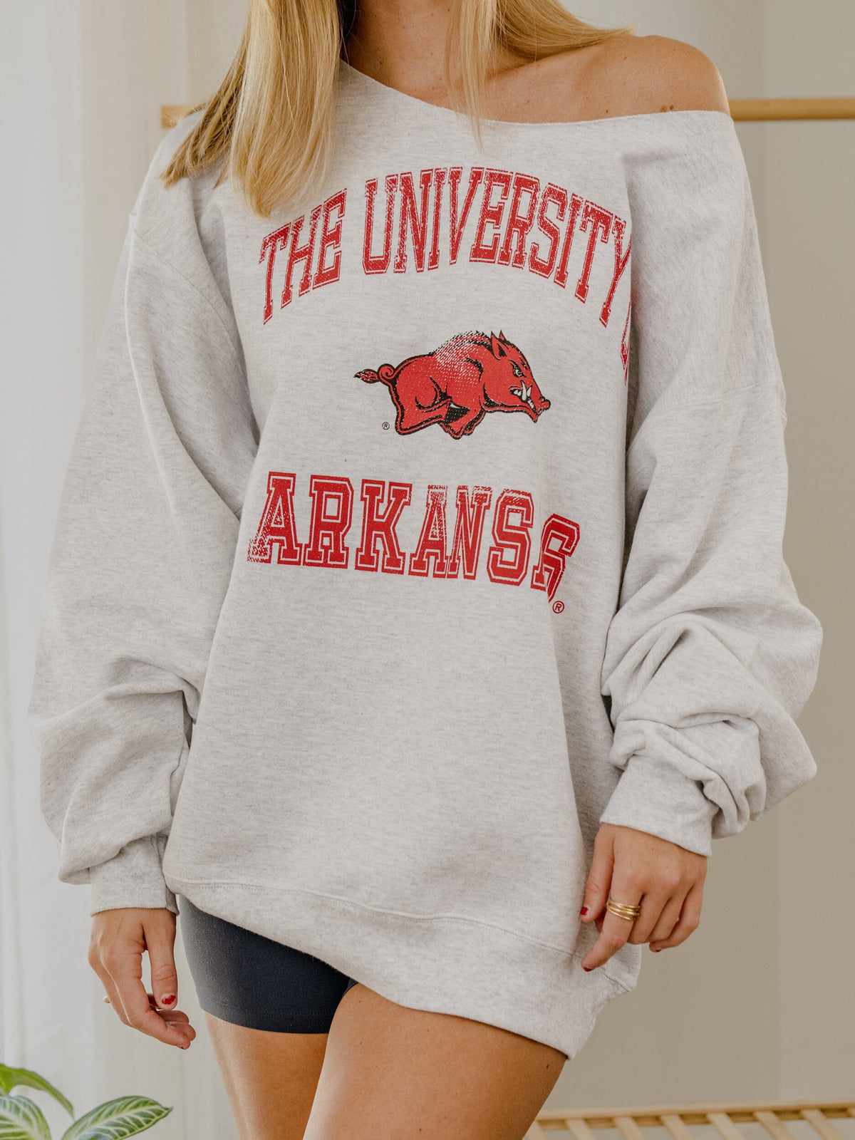 Arkansas Razorbacks Vintage Sport Ash Gray Flashdance Sweatshirt